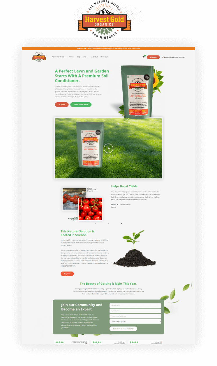 Harvest Gold Organics website